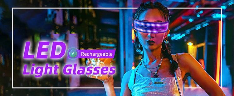Gafas LED con Control por Aplicación, Lentes Futuristas Luminosas para Fiestas, Bares, Festivales y Espectáculos