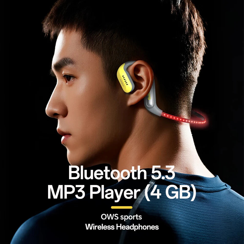 Ohayo 4GB auriculares con reproductor de música auriculares abiertos Bluetooth 5,3 auriculares IPX7 impermeables con tira de luz LED micrófono ENC