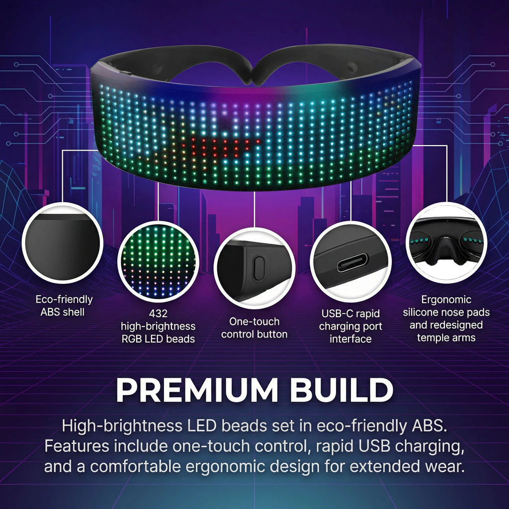 Gafas LED con Control por Aplicación, Lentes Futuristas Luminosas para Fiestas, Bares, Festivales y Espectáculos
