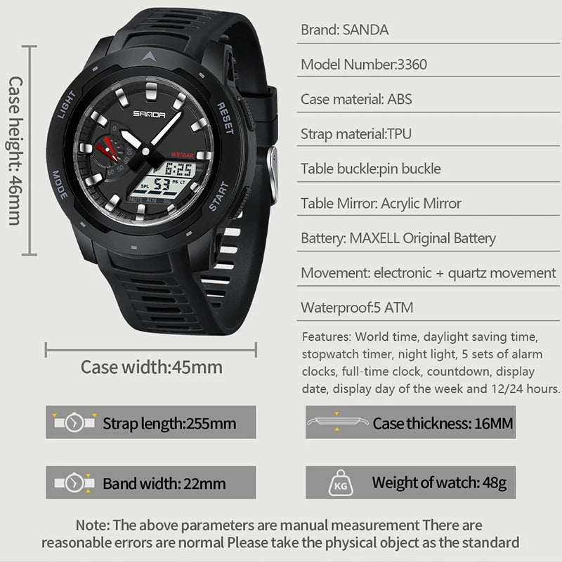 Reloj Deportivo SANDA LED Doble Pantalla para Hombre