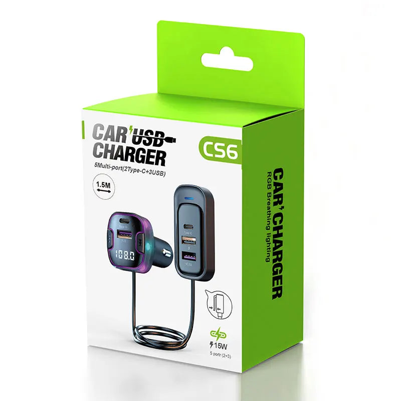 Transmisor FM Bluetooth 5.3 para Auto con Carga Dual USB y Manos Libres