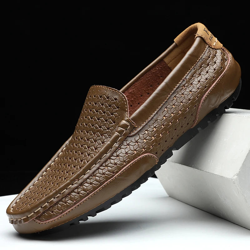 Zapatos Negros para Hombre 2026, Mocasines Casuales de Cuero Genuino, Marca de Lujo Italiana, Transpirables, Estilo Náutico