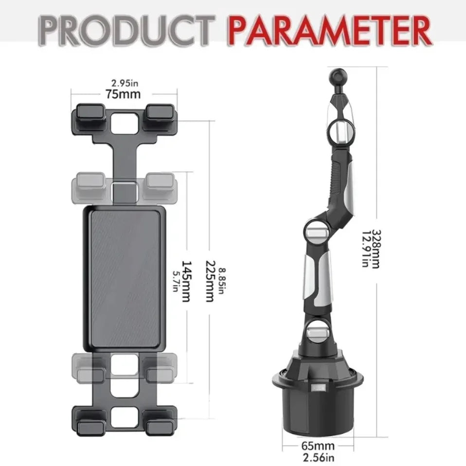 Soporte para Vasos de Coche con Rotación de 360 Grados, Soporte para Vasos de Coche con Articulación Larga, Soporte para Teléfono Móvil, Tableta y Ordenador