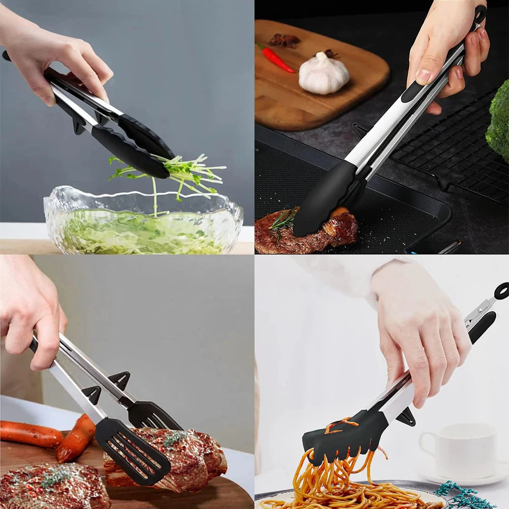 LMETJMA pinzas de cocina pinzas de silicona para alimentos pinzas antiadherentes para servir cocinar para barbacoa ensalada carne Pasta espaguetis fideos JT302