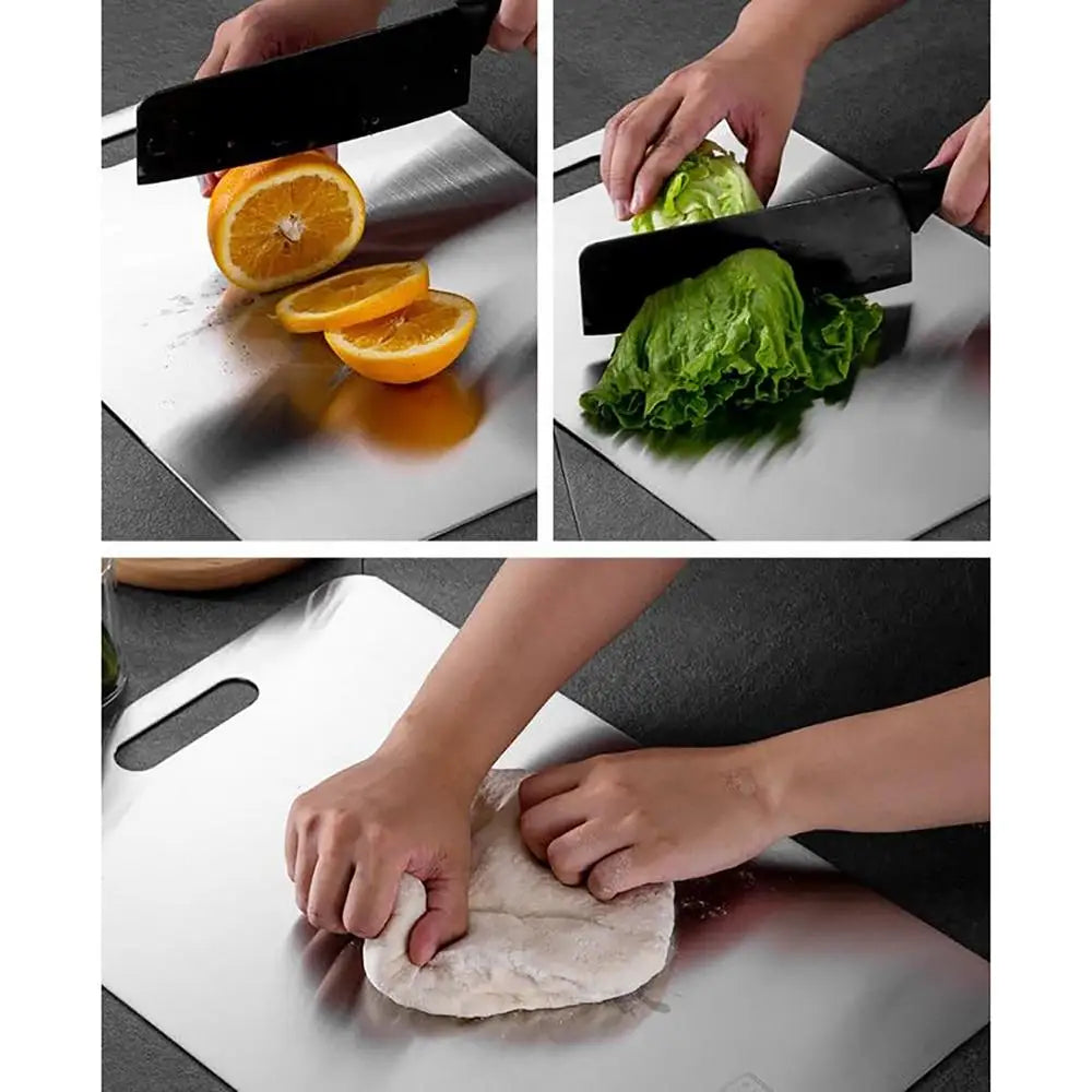 Tableros De Corte De La Cocina Para Placas De Acero Inoxidable 304 Antideslizante Espesado Doble Lado Food Grade Portátil Fruta Y Carne Grado Alimenticio Portátil Engrosado Duradero Antideslizante Ecológico Ligero