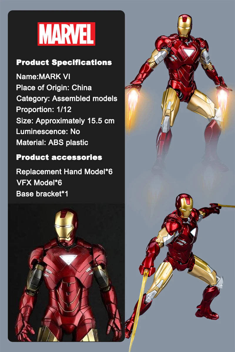 Figura de Anime de Iron Man MK5 de Marvel, Kit de Modelo a Escala 1/12, Serie Infinity Saga, Ironman Mark 5, Ensamblaje ABS, Articulaciones Móviles, Regalos y Juguetes