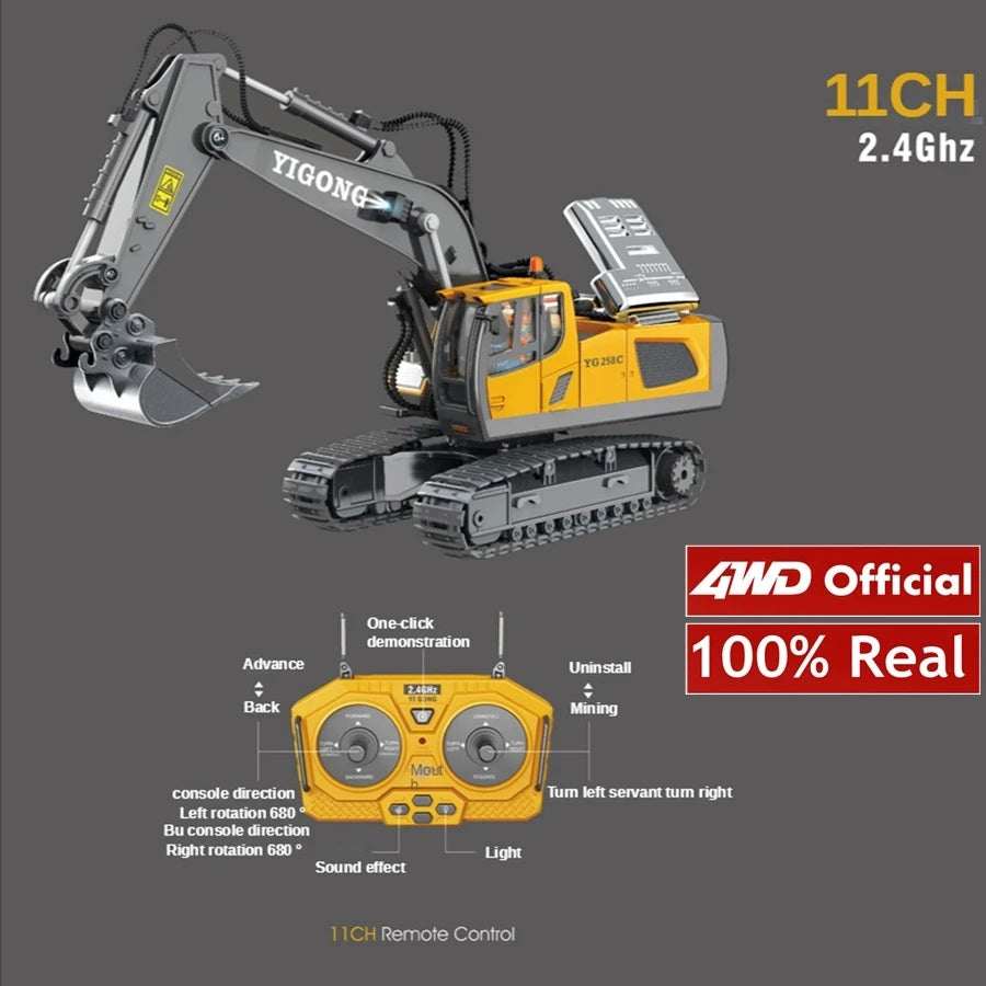 Excavadora, Volquete y Bulldozer RC 4x4 de Aleación, Vehículos de Construcción