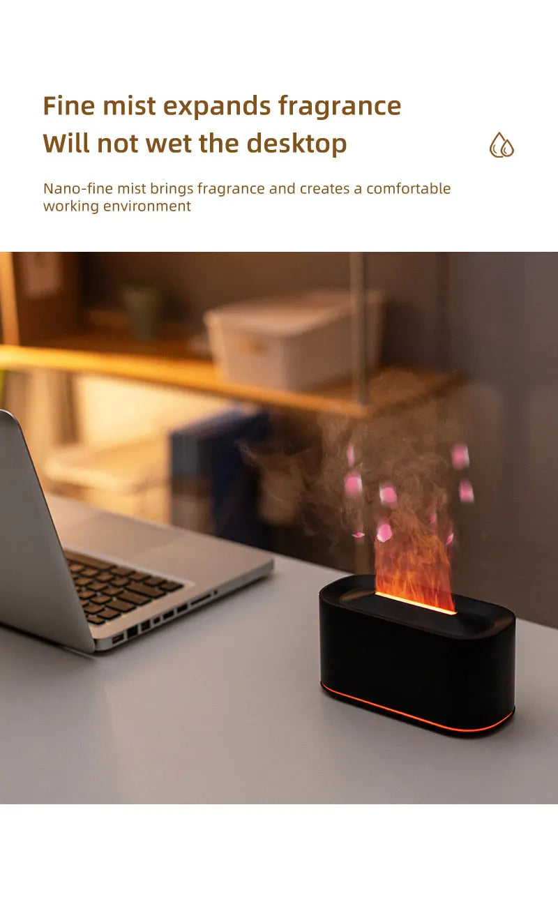 Máquina de aromaterapia con llama, atomización de luz colorida, luz de ambiente de escritorio delicada, adecuada para oficina, dormitorio, sala de estar