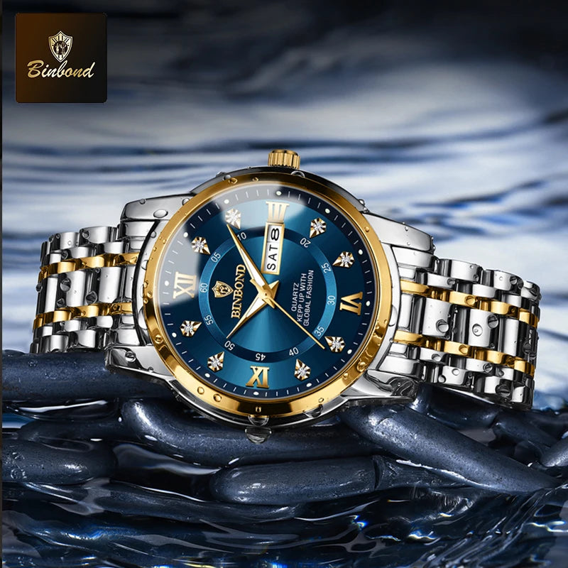 Reloj de pulsera deportivo BINBOND para hombre, cuarzo, resistente al agua