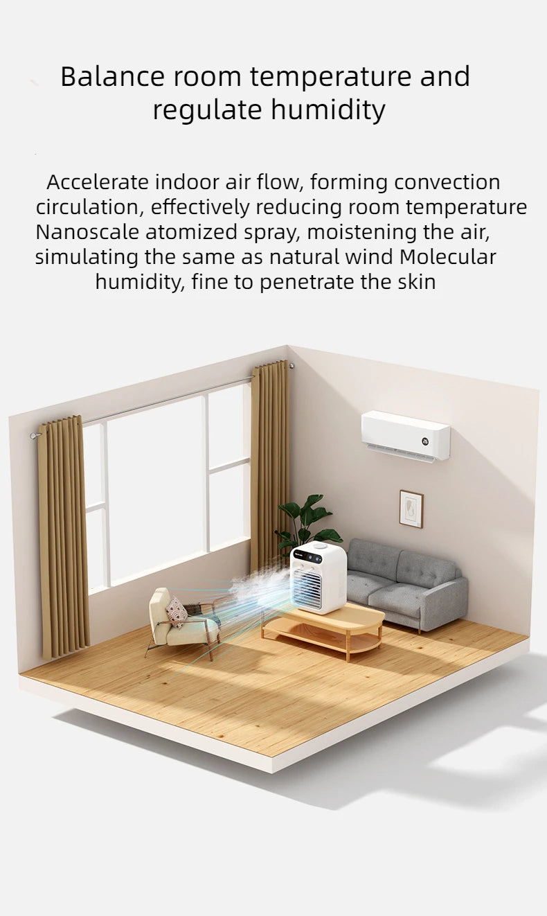 Ventilador humidificador de escritorio USB, tanque de agua, Mini enfriador de aire, dispositivo de refrigeración portátil, batería de litio de 1800mAh, ventilador de operación de bajo voltaje