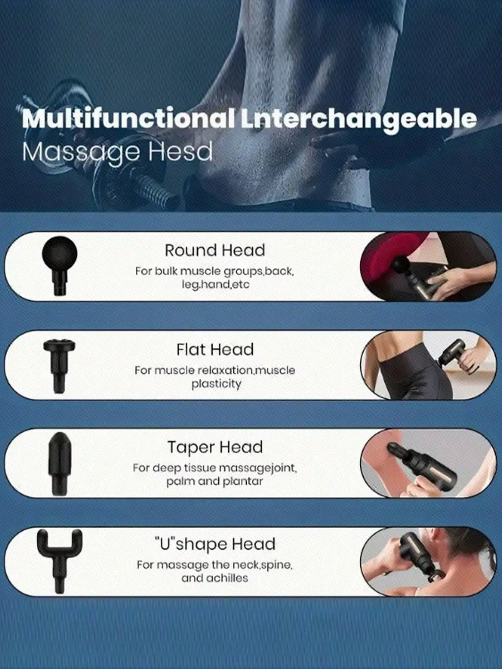 Pistola de masaje muscular portátil 2026 para masaje corporal, con pantalla táctil Led, ajuste de velocidad y 4 reemplazables, recargables