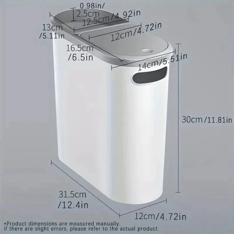 Cubo de basura con tapa de gran capacidad, diseño estrecho e impermeable para baño y cocina