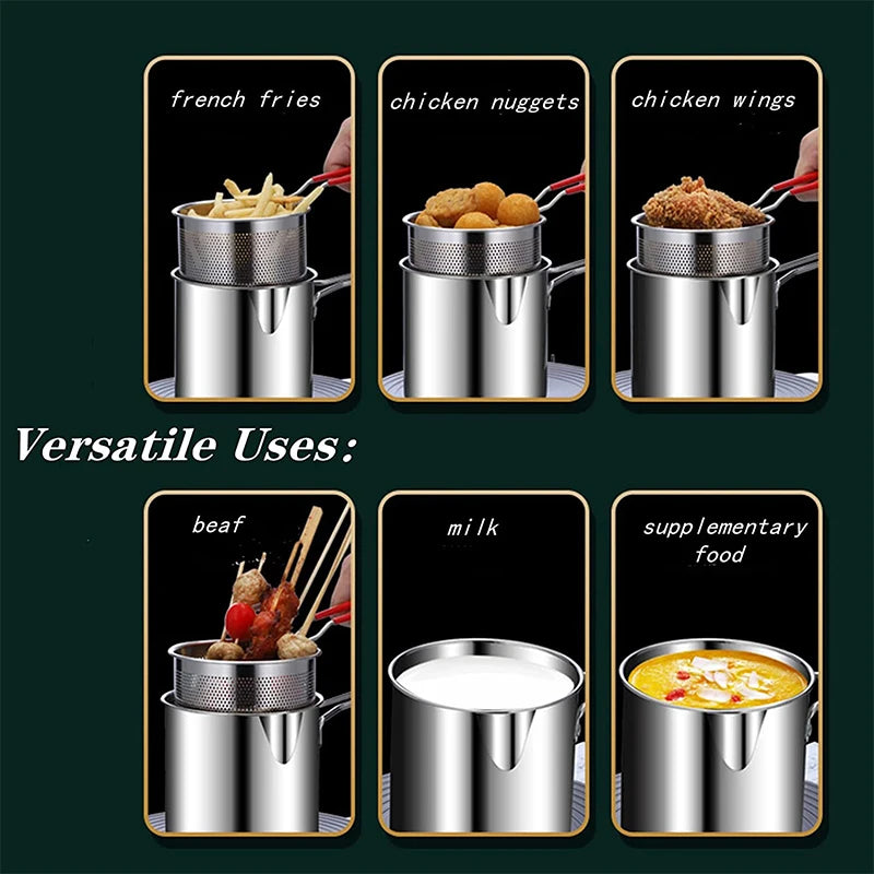 LMETJMA-Olla de freír profunda con colador, cesta Tong de acero inoxidable, olla de freír Tempura japonesa para patatas fritas, pollo KC0460