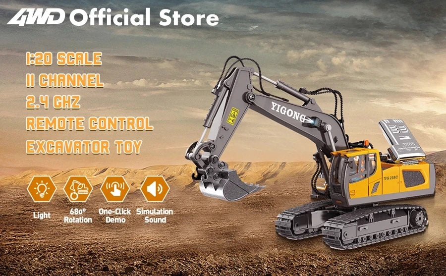Excavadora, Volquete y Bulldozer RC 4x4 de Aleación, Vehículos de Construcción