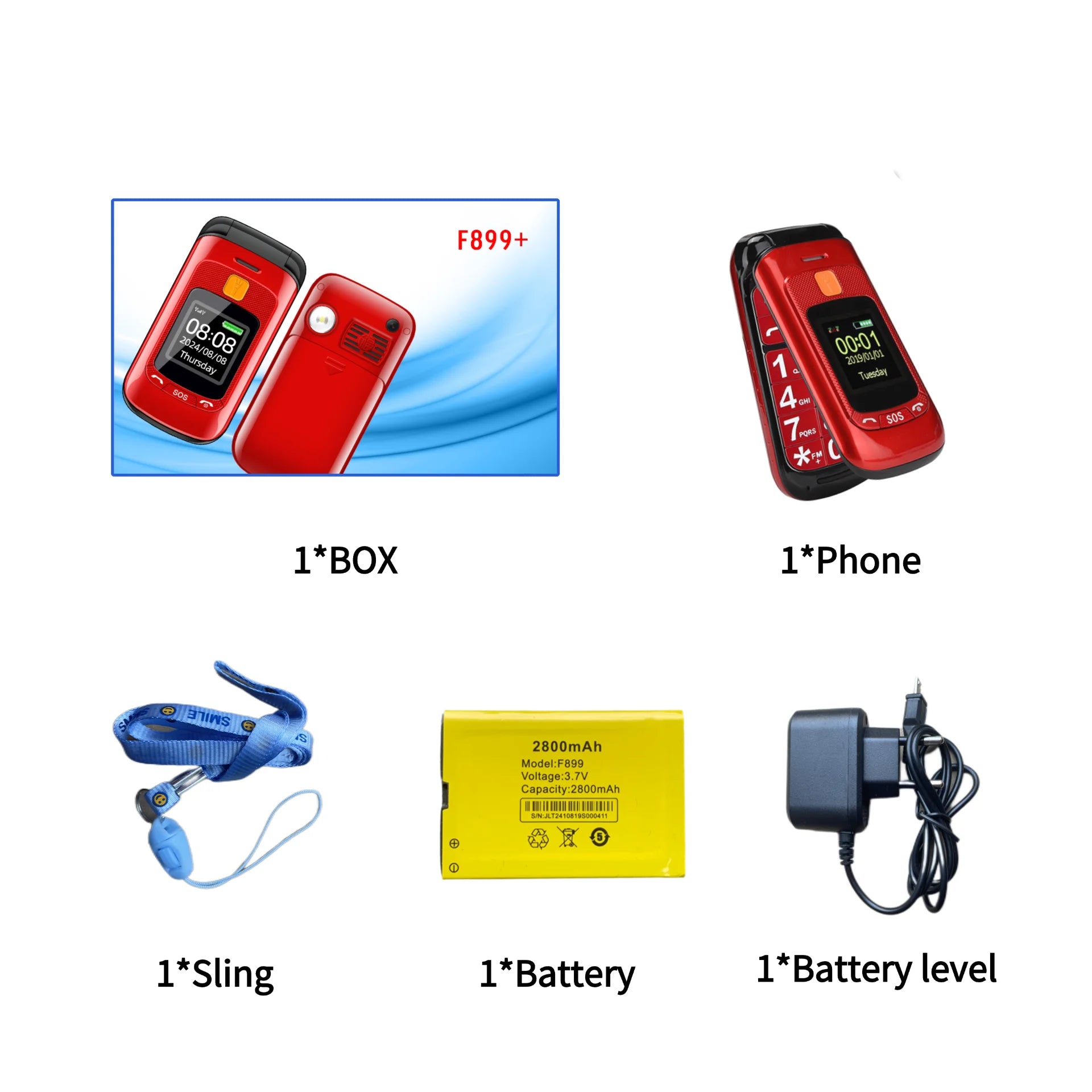 Mafam F899 Senior Flip Feature Phone Dos pantallas 2 Sim Botón grande SOS Dial Antorcha Clamshell Móvil Estilo retro 15 días Larga modo de reposo