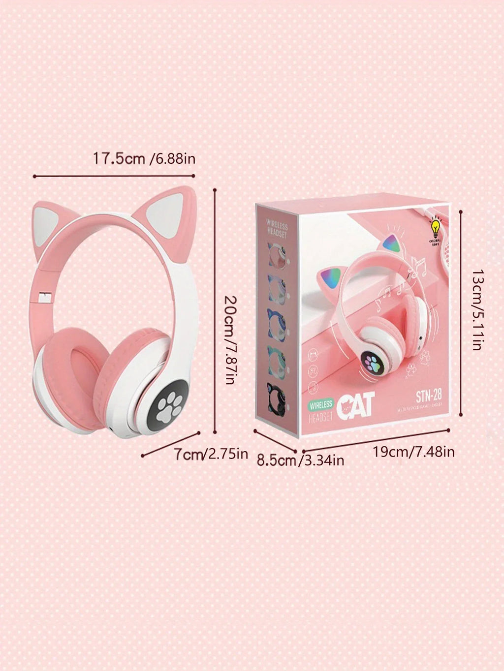 Auriculares Inalámbricos Gamer con Orejas de Gato RGB y Micrófono