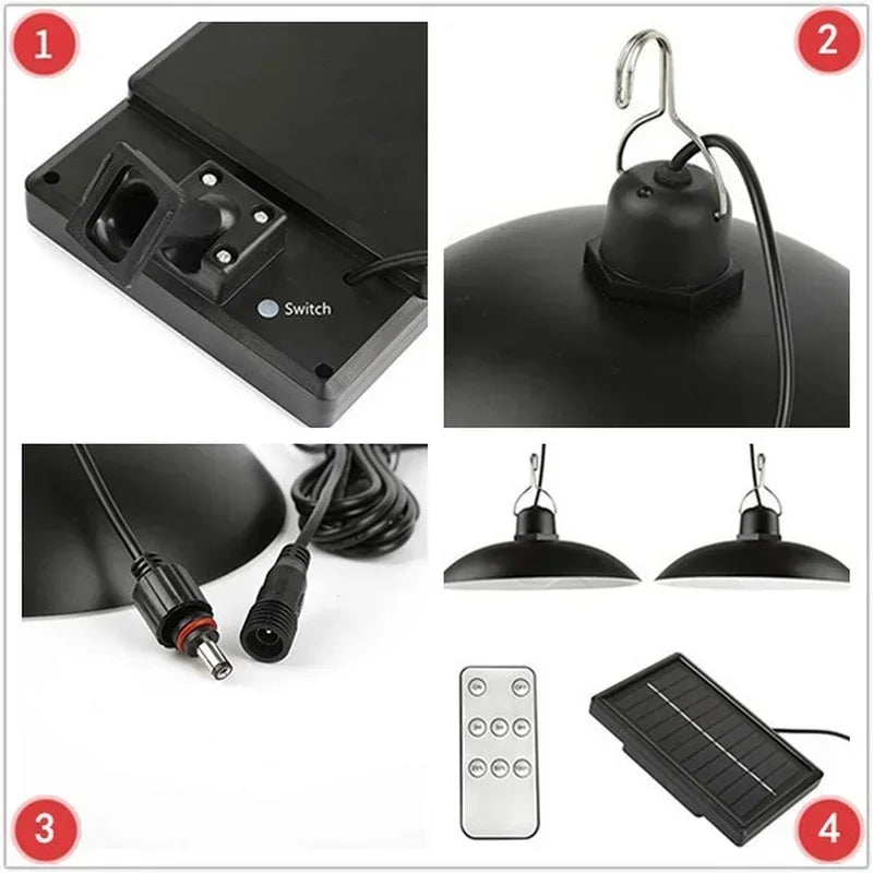 Lámpara colgante solar para exteriores, lámpara LED impermeable, decoraciones de araña de doble cabezal con Control remoto para cobertizo interior, sala de granero