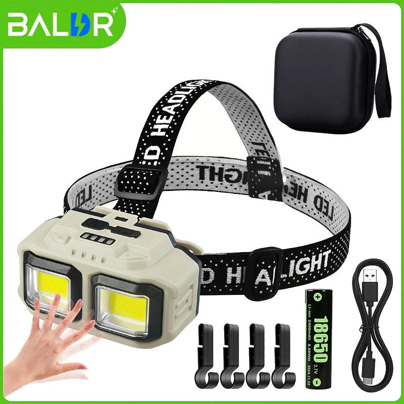 Linterna Frontal LED COB Recargable USB para Camping y Pesca