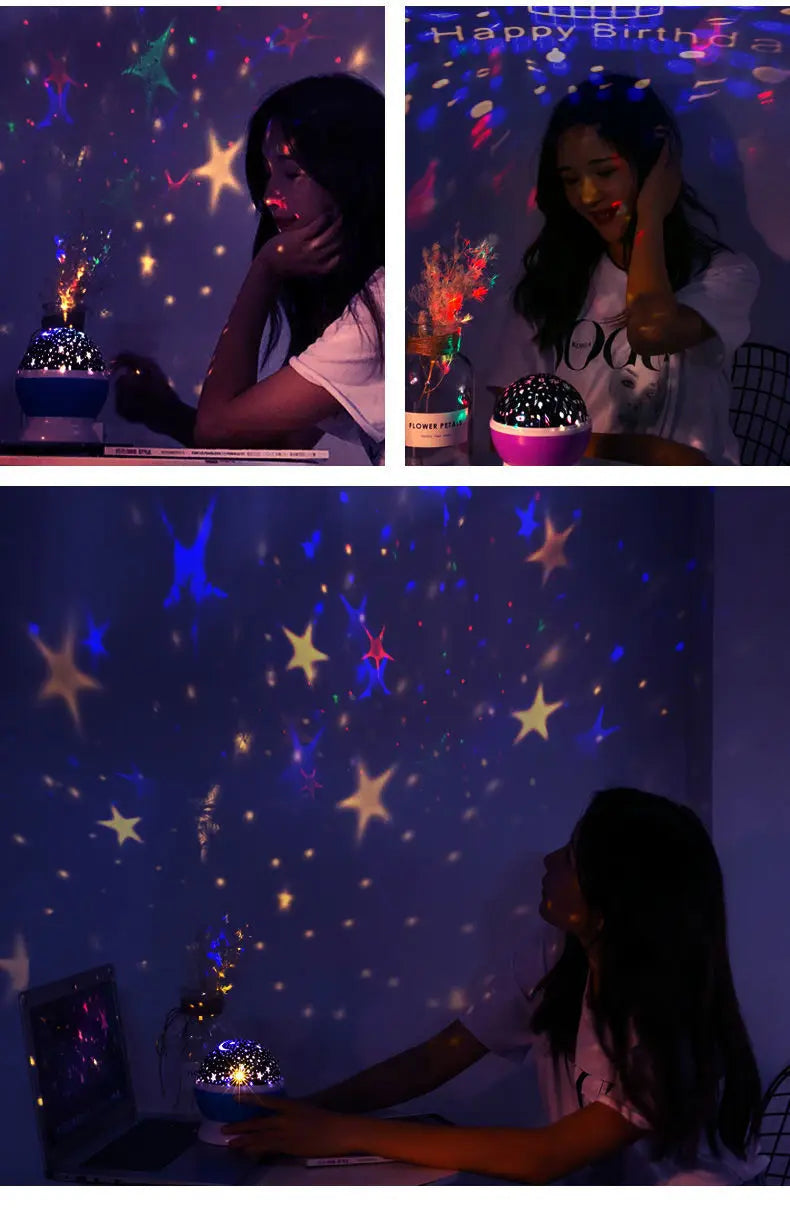 Proyector de lámpara de noche, proyector de luz nocturna de cielo estrellado, decoración de lámpara de bebé, proyector giratorio de Luna y galaxia para guardería, luz de mesa