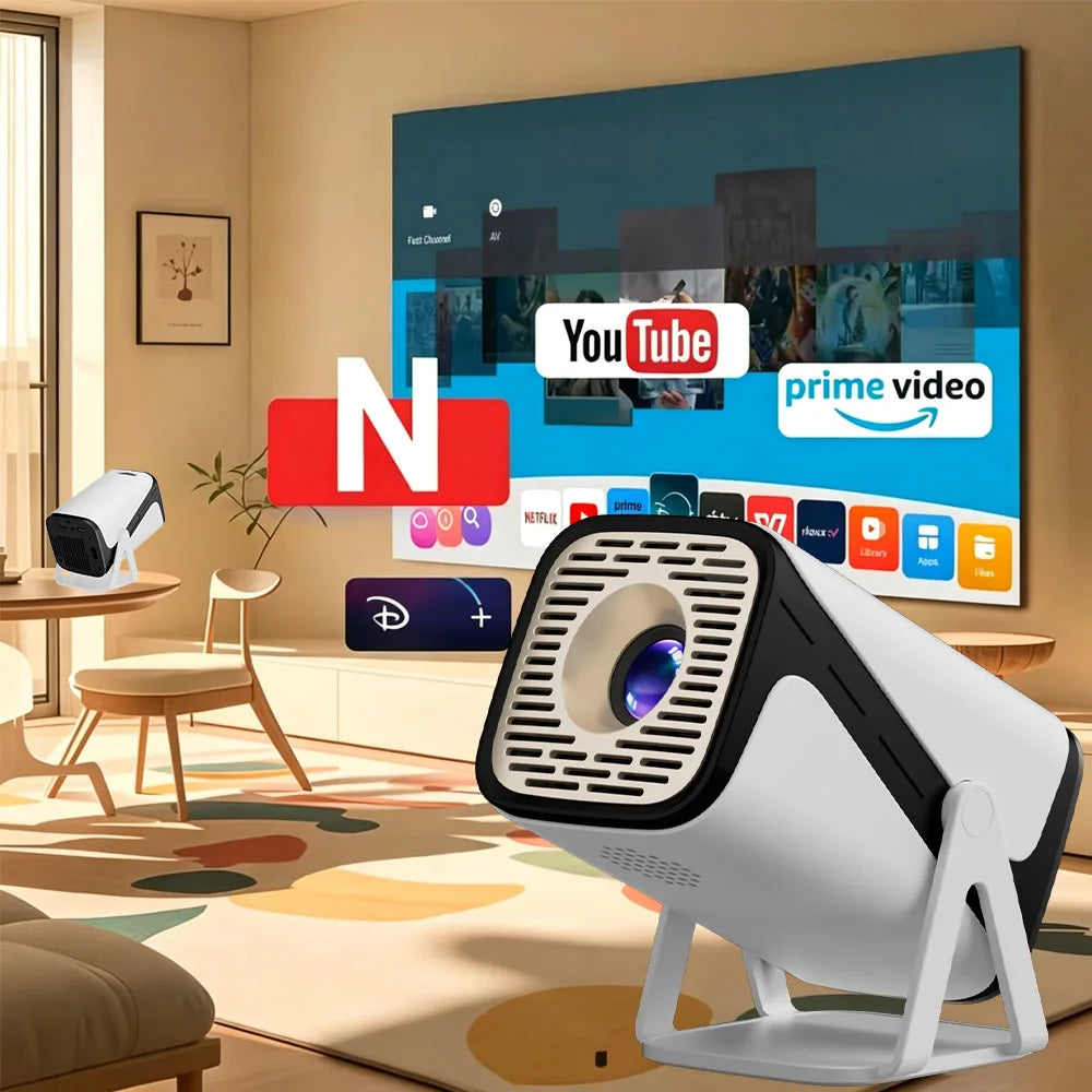 Mini Proyector Inteligente con Wi-Fi y Bluetooth Integrados, Compatible con Reproducción 4K 1080P Ultra HD, para Fiestas en Casa y Exteriores, Portátil