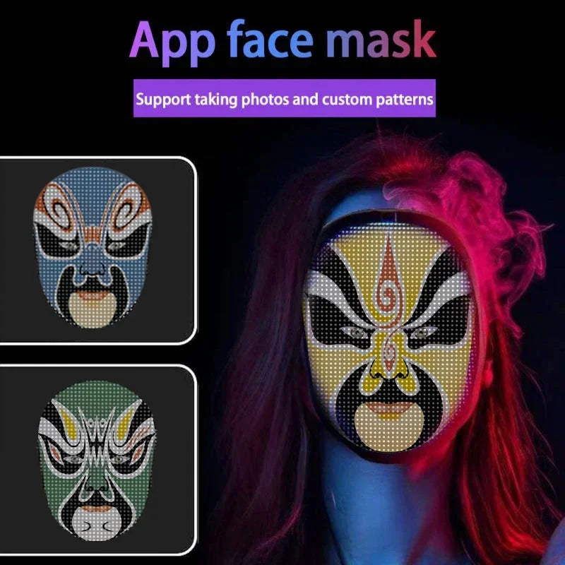 Máscara LED con Bluetooth, controlada por aplicación, cambia la imagen de tu rostro, fotos personalizadas para cosplay, accesorio para disfraz de Halloween.