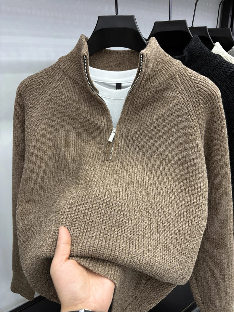 Suéter Masculino con Media Cremallera y Cuello Alto | Estilo Coreano
