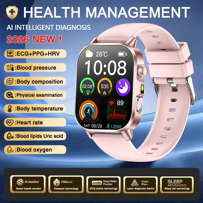 Reloj Inteligente ECG con Diagnóstico Preciso de Salud, Presión Arterial y Ácido Úrico