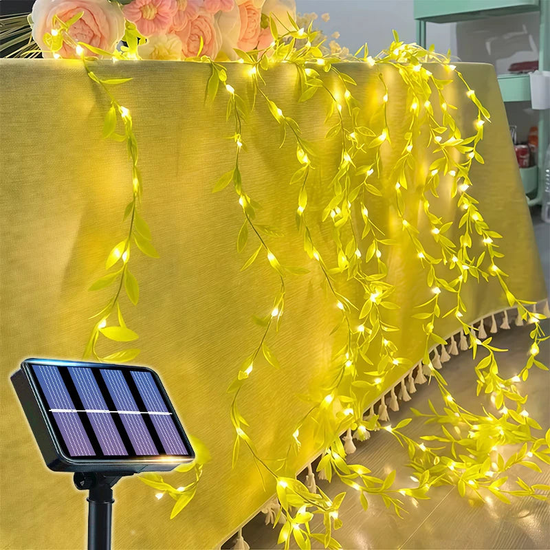 Guirnalda Solar LED con Hojas de Hiedra Artificial para Jardín y Bodas