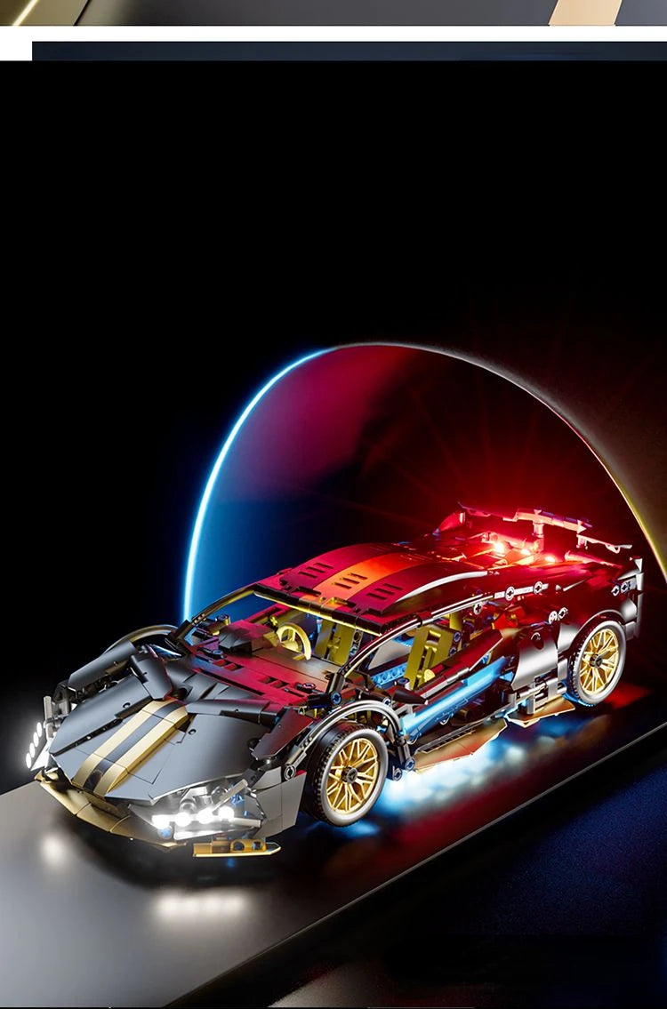 Tecnología 1:14 supercoche negro, bloques de construcción de carreras, coche de ladrillo ensamblado, juguete para regalo para niños, regalo de cumpleaños