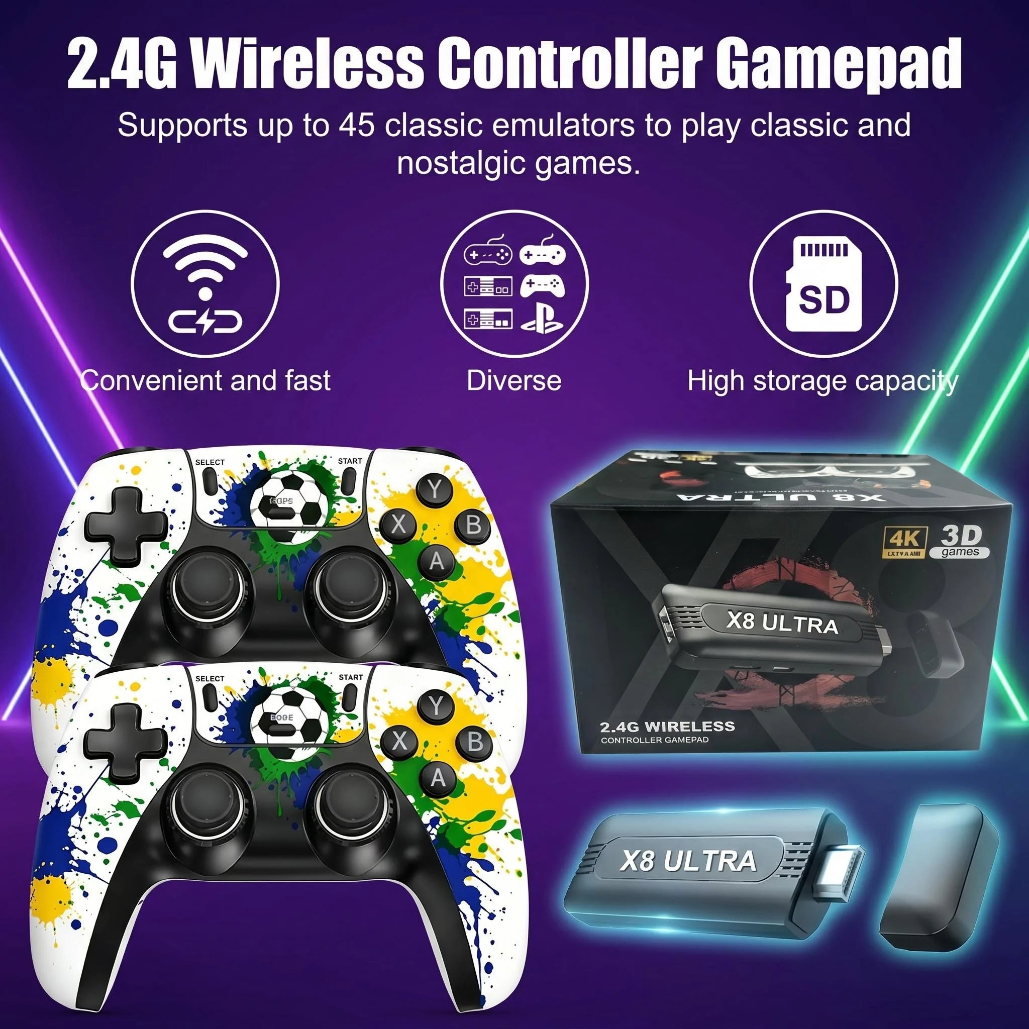 Consola de videojuegos 4K HD de 128 GB X8 Super, más de 50 000 juegos retro, mando inalámbrico dual de 2,4 GHz, emulador de consola de videojuegos HDMI Plug & Play para PSP, PS1 y N64