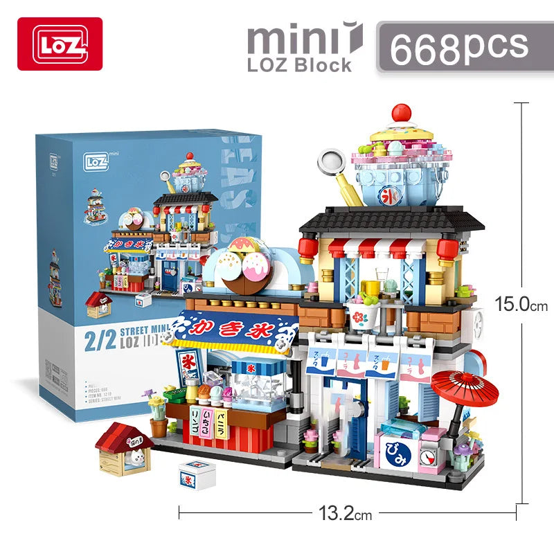 Bloques de Construcción LOZ-1219 Snack Street, Modelo DIY de Tienda de Té con Leche y Takoyaki, Decoración de Escritorio, Regalo Coleccionable para Adultos, Cumpleaños, Festividades