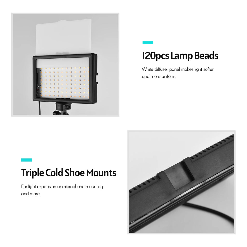 Andoer-Kit de iluminación LED para vídeo, iluminación de fotografía, 3200K-5500K, de 148cm de altura con trípode, soporte de 5 filtros de piezas para transmisión en vivo, 2 piezas