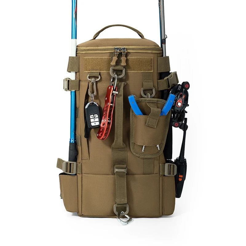 Mochila de pesca súper grande de 42L con asiento de poste |   correa de hombro acolchada |   camping, senderismo, almacenamiento de aparejos de pesca, entusiastas al aire libre