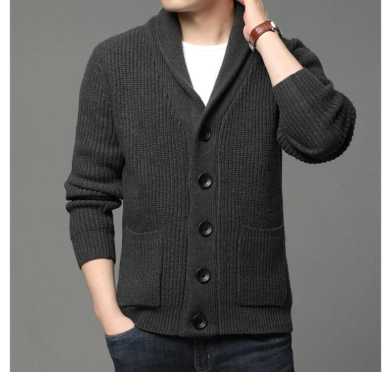Suéter grueso de lana de gama alta para hombre, Chaqueta de punto de Cable, abrigos casuales, marca de moda coreana, otoño, invierno, 2021