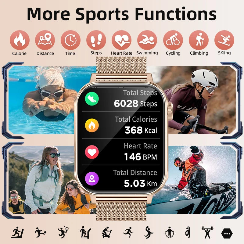 Smartwatch LIGE con llamadas Bluetooth, monitor de salud y carga rápida tipo C