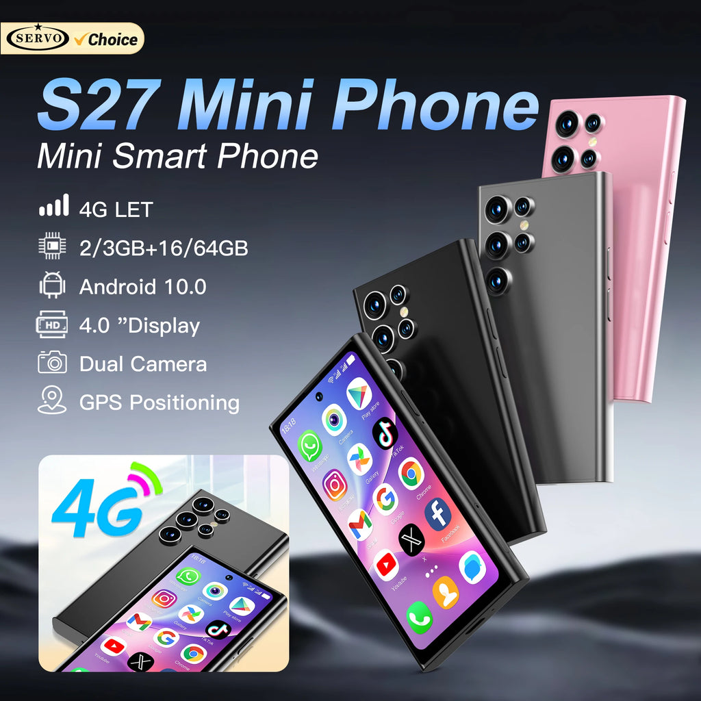 SERVO S27 MINI teléfono inteligente pequeño 4G LTE Android 12,0 OS 3GB + 64GB APP Store GPS 4,0 "pantalla completa de bolsillo teléfonos inteligentes 2 SIM en espera