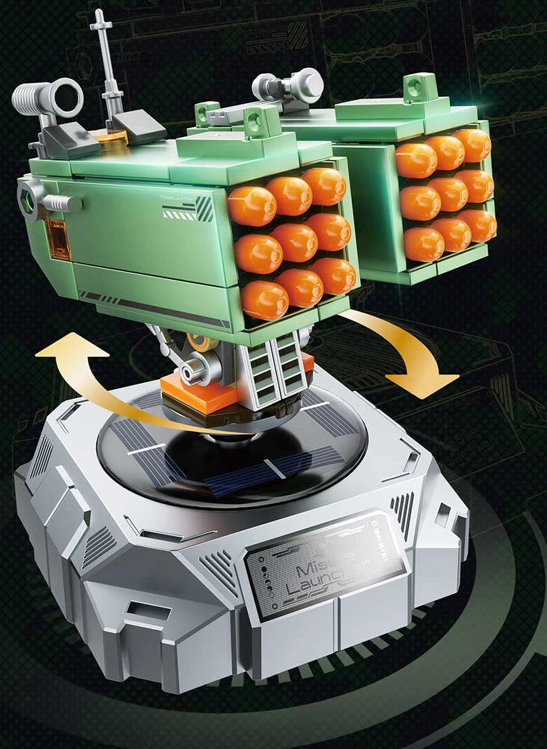 Juego de bloques de construcción militares con energía solar JAKI, adorno de escritorio, juguete educativo para ensamblar modelos, regalo de cumpleaños para niños