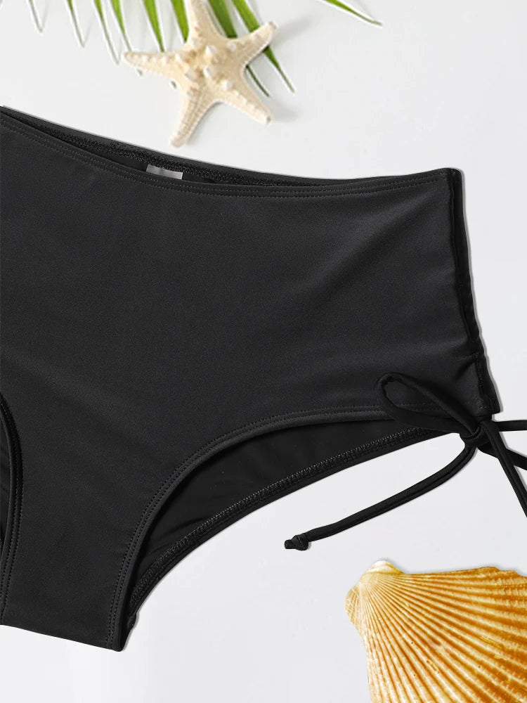 Bikini de Cintura Alta para Mujer, Short de Baño con Cordones