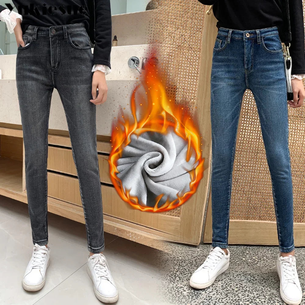 Pantalones Vaqueros Ajustados de Terciopelo para Mujer, Cintura Alta, Invierno