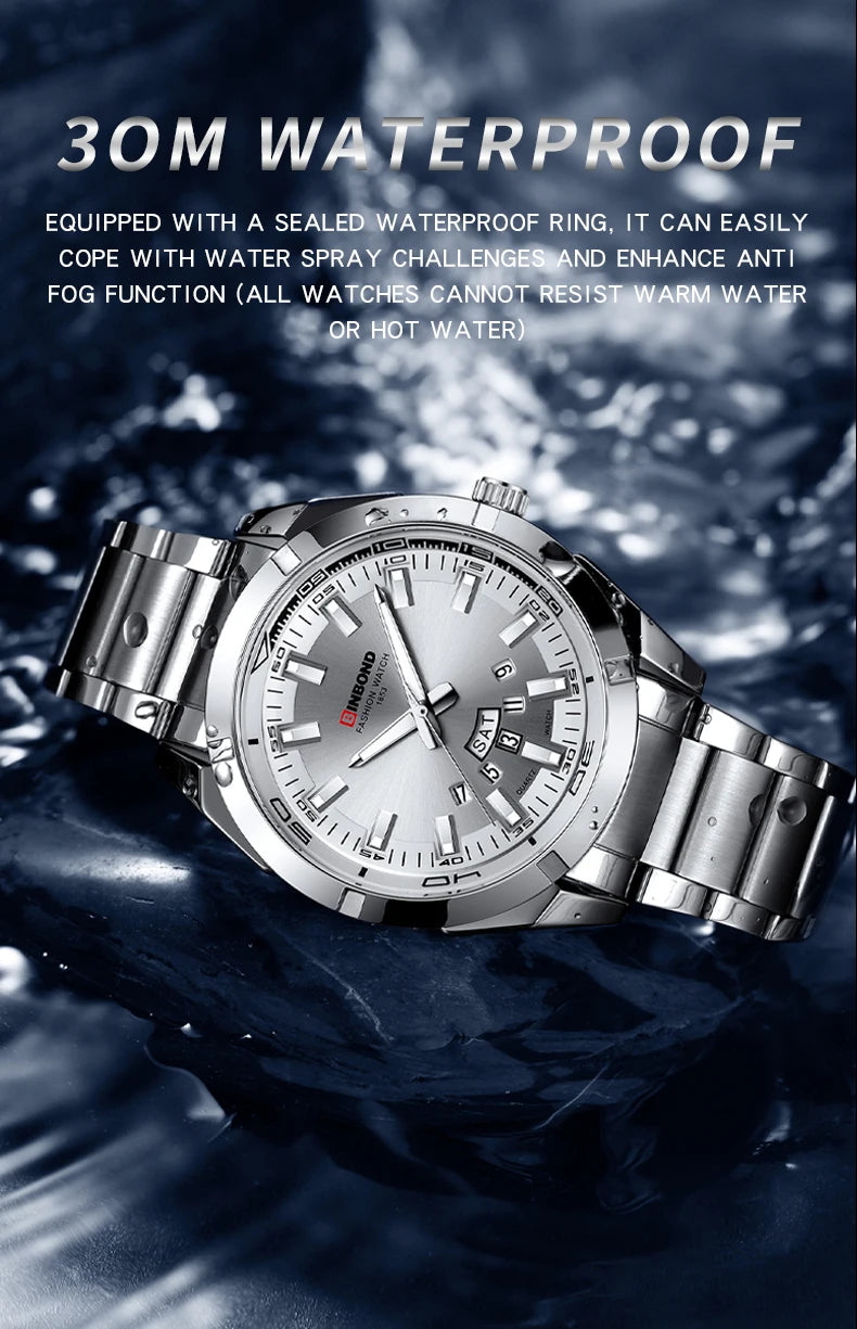 Reloj de Cuarzo BINBOND para Hombre Elegante Resistente al Agua