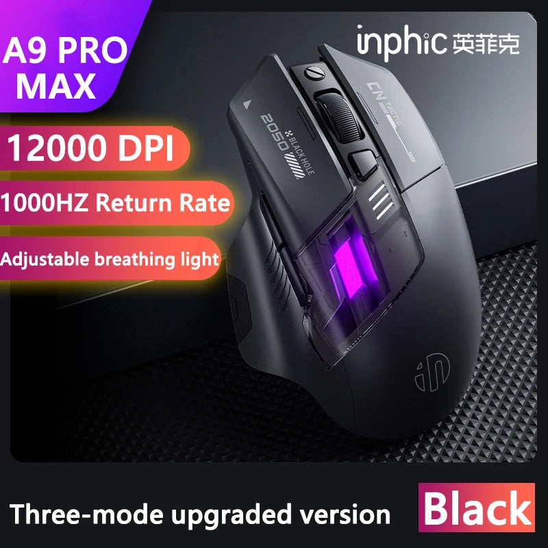 Ratón inalámbrico para juegos Inphic A9 Explorer V2 con indicador de nivel de batería de 500mA, ergonómico, Bluetooth, para oficina, PC y portátil.