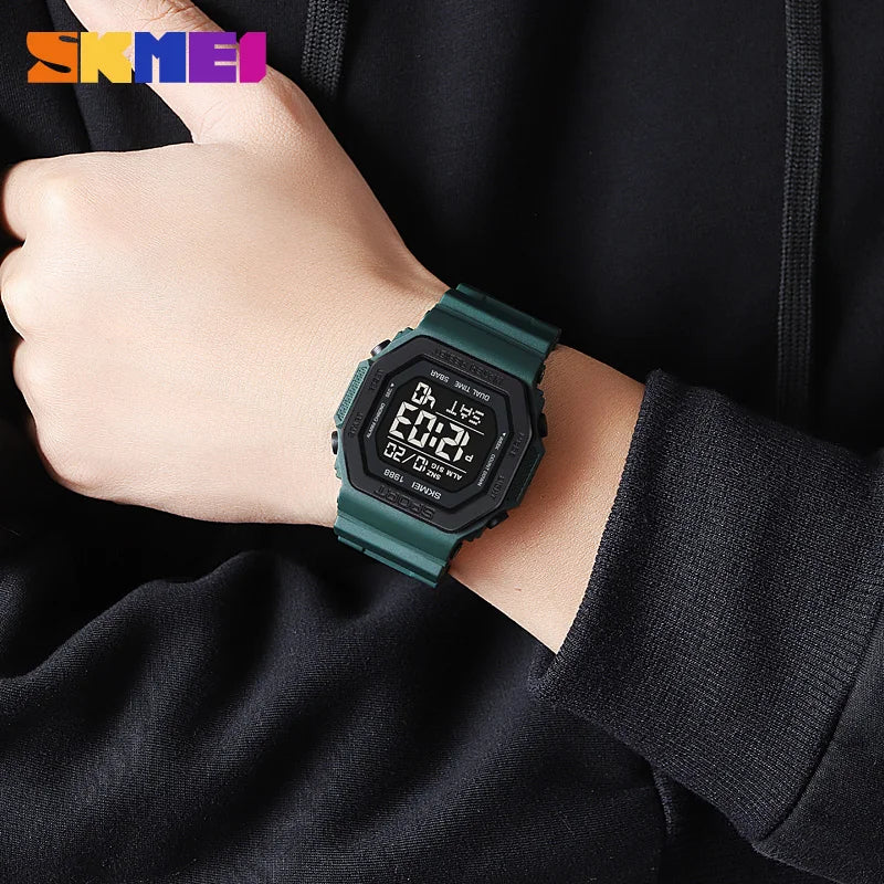 Reloj deportivo Digital SKMEI 1988 para Hombre, pantalla LED, relojes de pulsera militares con cuenta atrás, Reloj impermeable para Hombre 1628
