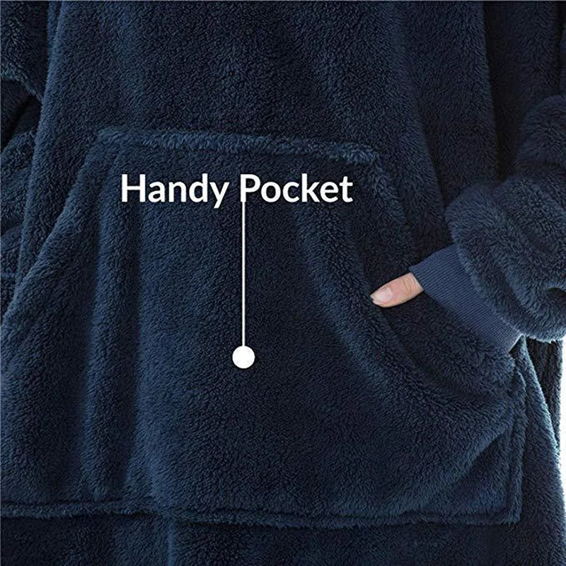 Sudadera con capucha de lana de doble cara para mujer y hombre, manta de gran tamaño con Bolsillo grande, sudaderas sueltas cálidas para pareja, bata de invierno 2024