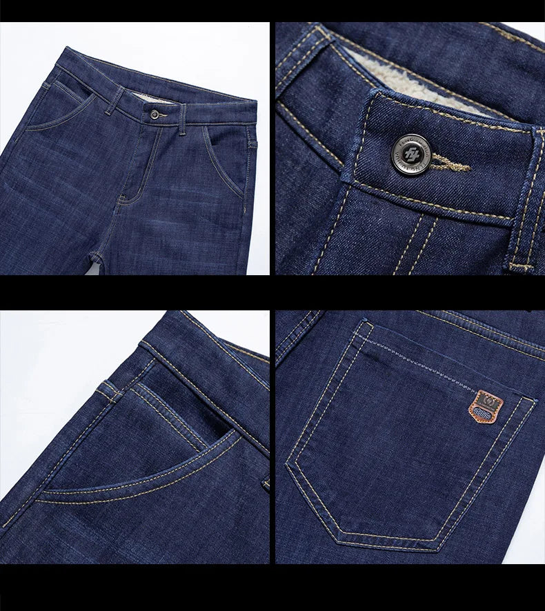 Pantalones Vaqueros de Invierno para Hombre, Forro de Cordero, Talla Grande