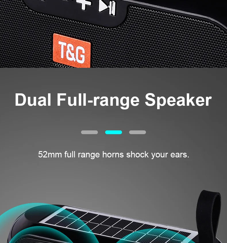 Radio Solar FM para exteriores, altavoz inalámbrico portátil con Bluetooth, caja de sonido de música, Subwoofer, bajo, Aux, PC, TV, ordenador, TV, estéreo Hifi, Mp3