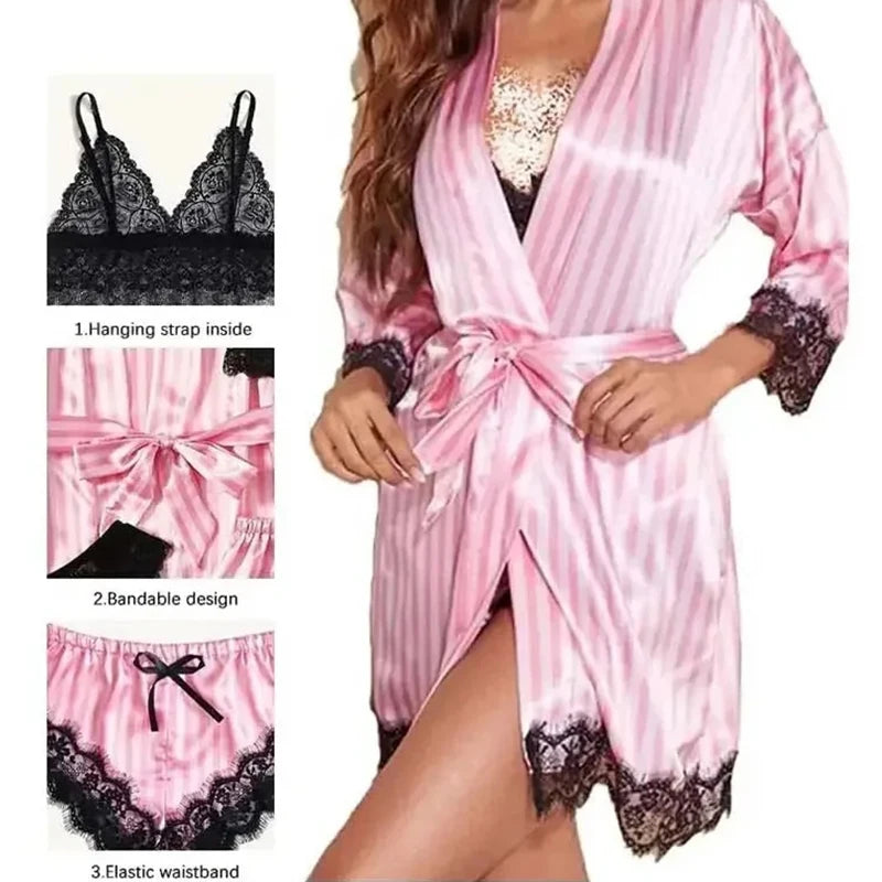 Conjunto de Pijama Sedoso con Encaje para Mujer - Camisón Sexy