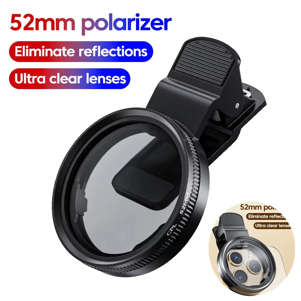 Filtro Polarizador CPL 52MM con Clip para Teléfono Móvil