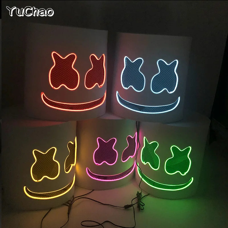 Máscara brillante de DJ Marshmello, barra de baile de Hip Hop, accesorios de espectáculo en club nocturno, máscara LED DIY de malvavisco Cos, máscara de DJ Disco para hombres, Disfraz