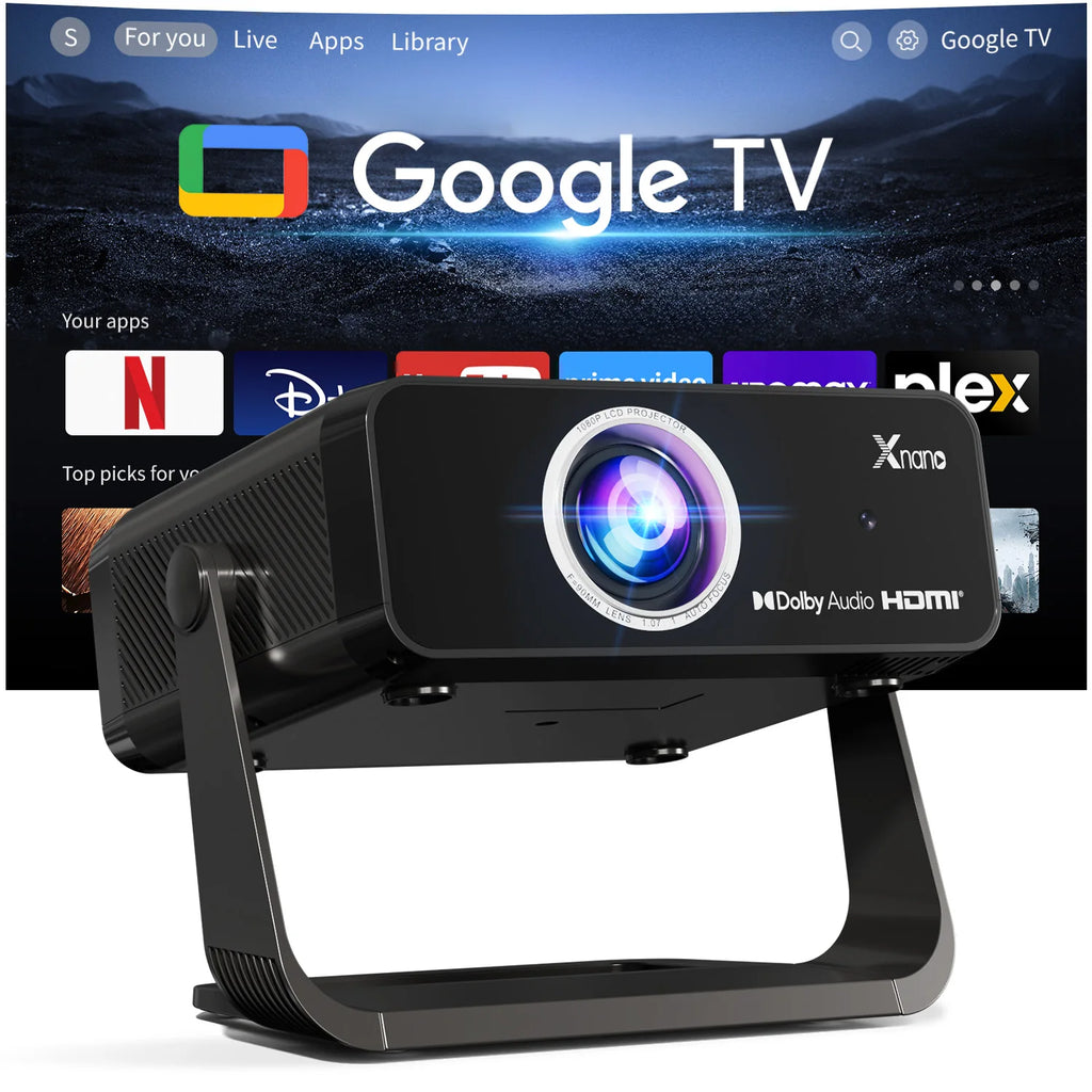 Proyector XNANO GT350 con Google TV, 600 ANSI, Resolución Nativa 1080P, WiFi, Bluetooth, Enfoque Automático, Keystone, Chromecast, HDR10+, Cine en Casa