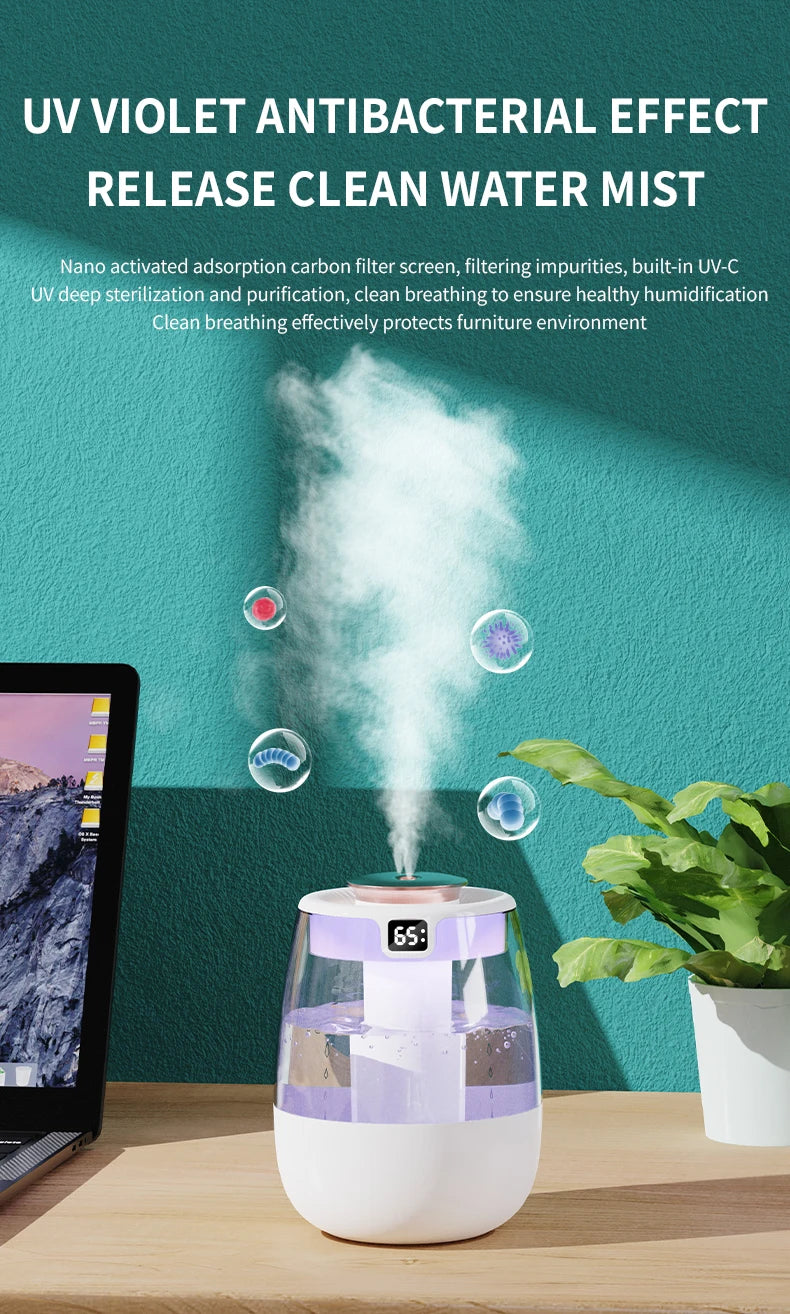 Tres modos de humidificador opcional, doble pulverización para el hogar y la Oficina, suplemento de agua y aire con pulverizador grande, pantalla digital inteligente